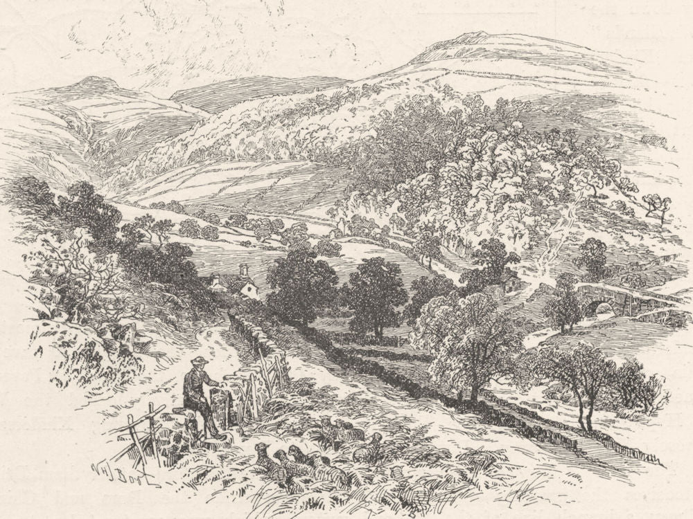 DERBYSHIRE. At Ashopton, Derwentdale 1901 old antique vintage print picture